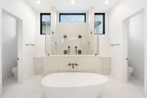 modern bathroom luxury standing tub shower his and hers